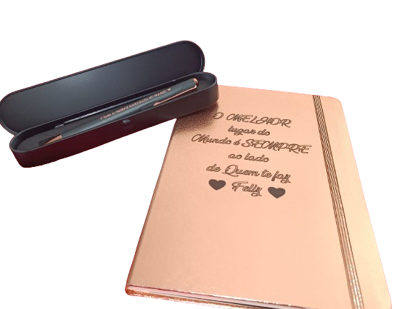 Agenda e Caneta Rosa Gold