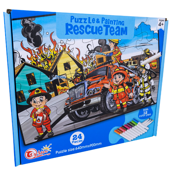 Puzzle "Rescue Team" Pintar c/ 12 Marcadores (24 Peças)
