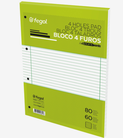 Bloco Apontamentos 4 Furos Pajory A4 80 Folhas Pautado