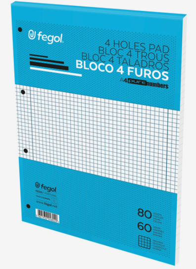 Bloco Apontamentos 4 Furos Pajory A4 80 Folhas Xadrez