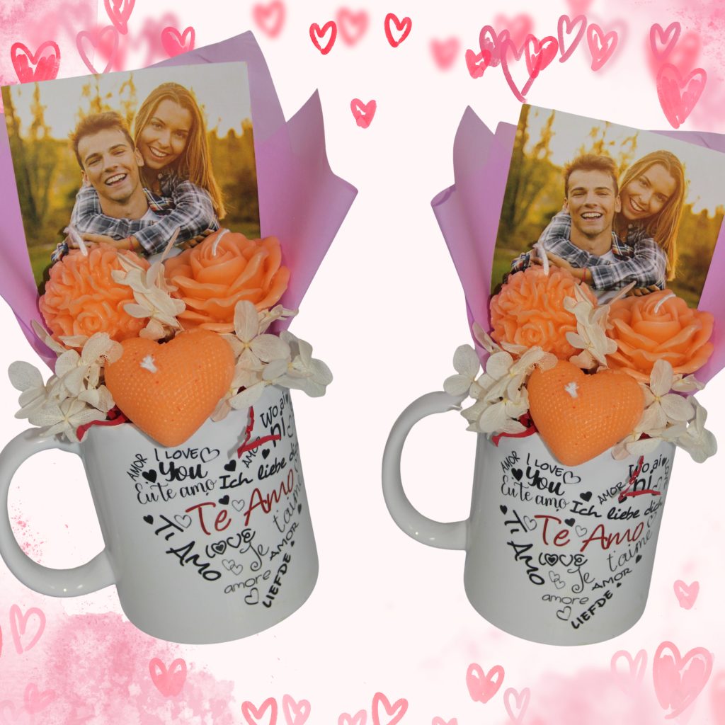 ☕💝 Caneca Personalizada com Foto + Arranjo  💝☕