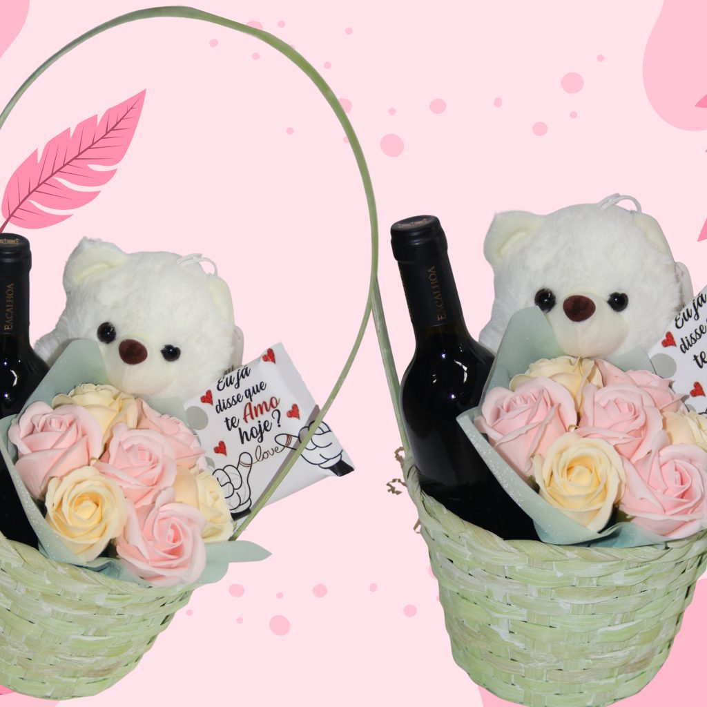 🧺💖 Cesta Romântica com Vinho e Ursinho 💖🧺
