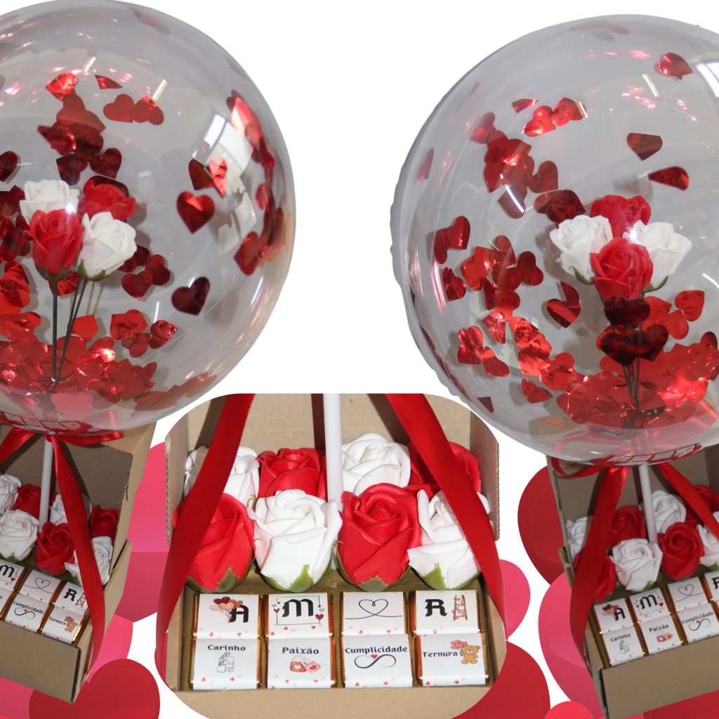 🎈❤️ Balão Romântico com Flores & Chocolates – Presente Inesquecível ❤️🎈