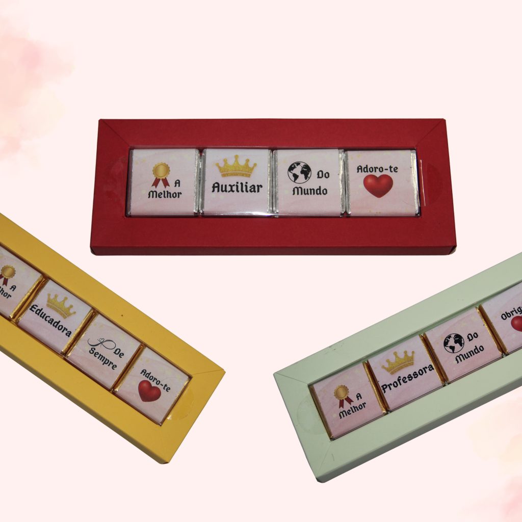 Caixinhas de chocolates personalizadas para professoras, educadoras e auxiliares
